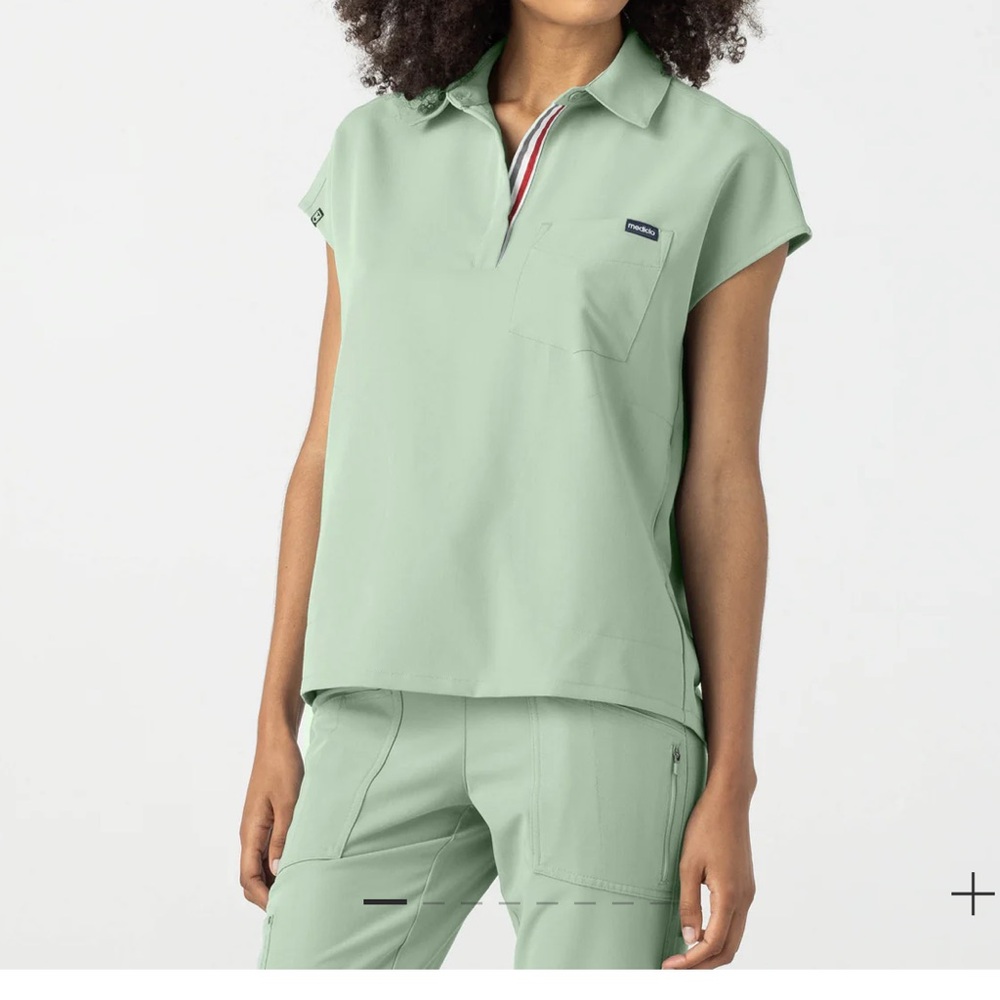 Mediclo Scrub Set XL Recycled Sage Green Fycel Polo Top & Tencel Jogger Pants